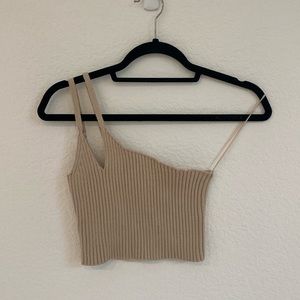 Boutique One Shoulder Knit Crop Top Double Strap Size S